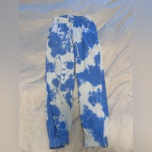 Blue and white tye dye sweatpants